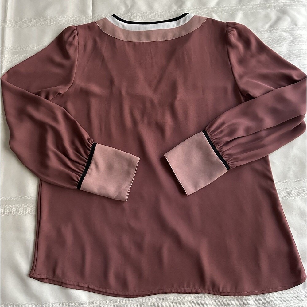 Express Women's Color-Block V-Neck Blouse - Size M - Mauve Taupe- Long Sleeve - Picture 8 of 16